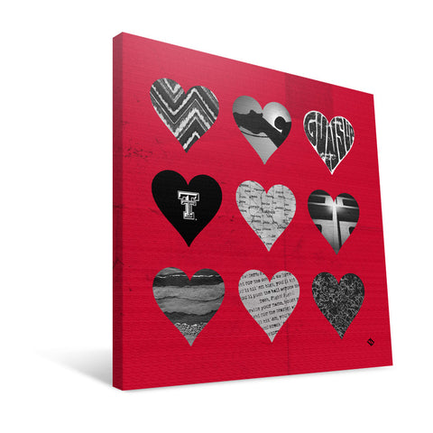 Texas Tech Red Raiders Hearts Canvas Print
